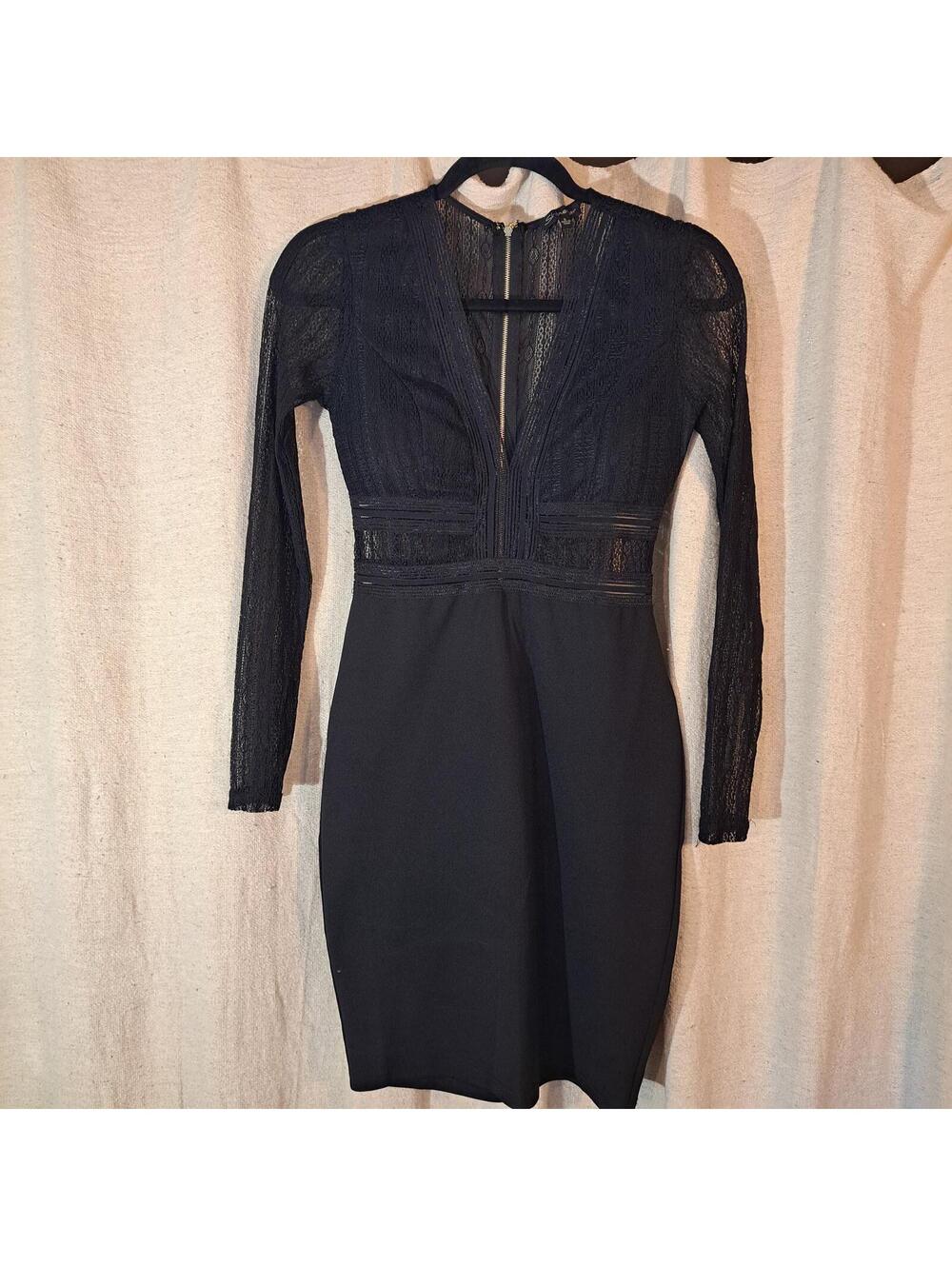 Shinestar Black Lace Long Sleeve Dress with Zipper